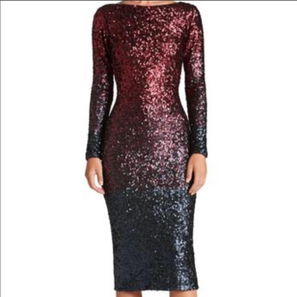 Dress the Population Red and Black Sequin Midi Dress